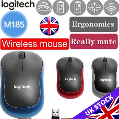 Logitech M185 Wireless Optical Mouse USB Receiver Fit Compact PC Laptop Mouse Uk • £6.59