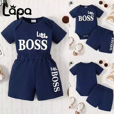 Toddler Baby Boy Tracksuit Set Kid Romper Tops+Shorts Pants Outfit Party Clothes • £7.59