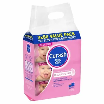 $12.74 • Buy Curash Baby Wipes Fragrance Free 3 X 80 Pack