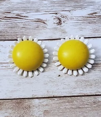 Vintage Clip On Earrings Large Statement Earrings - Daisy Like - Yellow And Off • $11.99