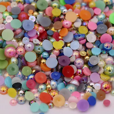 AB Imitation Pearls Half Round Flat Back Beads Face Embellishment Card Making • £2.76