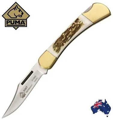 $339 • Buy ** Puma ** Germany Earl Lockback Folding Pocket Knife - Stag Horn