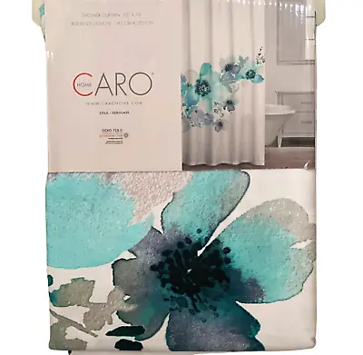 CARO Home 72  X 72  Cotton Blend LOLA SEAGLASS Aqua & Silver Shower Curtain NEW • £24.06