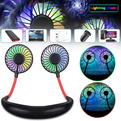 $16.99 • Buy Portable Hanging Neck Fan LED Sport Lazy Cooling Neckband Fan USB Rechargeable