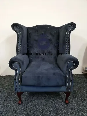 Chesterfield Queen Anne Wingback Chair In Velvet - Chesterfield Style • £650