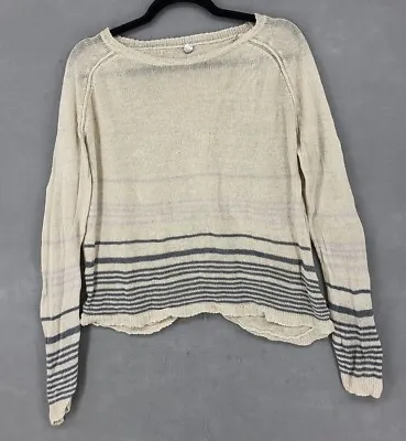 Margaret O'leary Womens Sweater Lagenlook Top Sriped Boxy Linen Cream Small S • $13.99