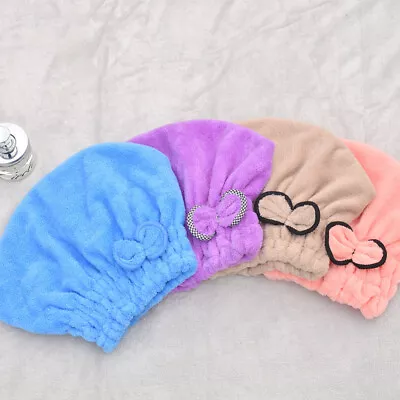 Quick Dry Hair Turban Hair Drying Towel Wrap Turban Head Hat Bun Cap Shower • £6.59