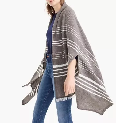 J.Crew Women's Chic Striped Gray Cape Scarf Poncho One-Size Fringed • $19.95