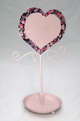 Pink Heart Shaped Earring Holder Floral Design Metal • £9.99