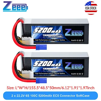 2x Zeee 22.2V 100C 5200mAh 6S LiPo Battery EC5 For RC Helicopter Airplane Car • $108.89