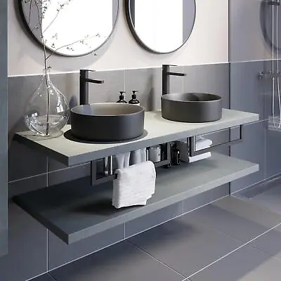 Bathroom Wall Hung Floating Shelf Wash Basin Sink Towel Rail Storage Grey 1100 • £468.77