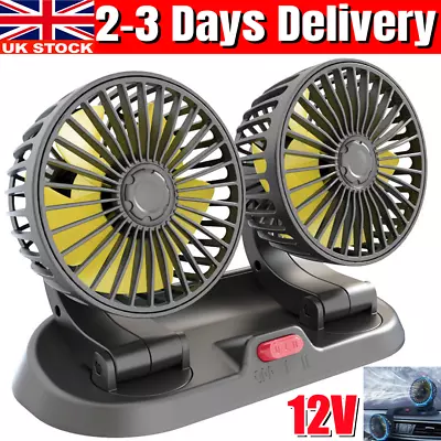 Dual Head Car Fan Portable Vehicle Truck 360° Rotatable Auto Cooling Cooler UK • £10.89