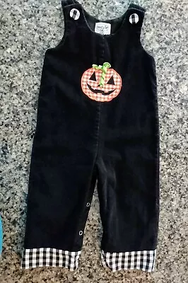 Mud Pie Halloween Pumpkin Black Corduroy Overalls Longall Size 12-18 Months • $16.99