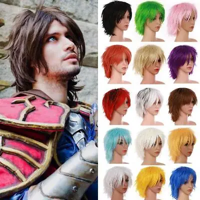 Womens Mens Anime Short Wig Cosplay Party Straight Hair Cosplay Full Wigs Unisex • £16.49