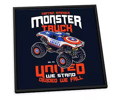 Captain America Monster Truck Blue CANVAS FLOATER FRAME Wall Art Square Print • £31.99