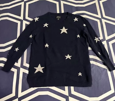 J Crew XXS Cashmere Sweater Womens Stars Intarsia Blue White Crew 3/4 Sleeve • $21