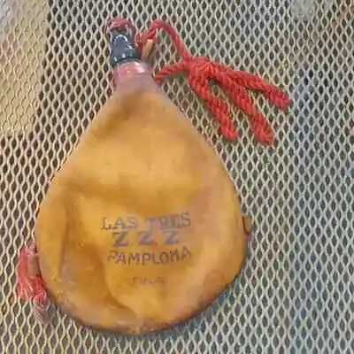 Las Tres Z Z Z Pamploma Espana Suede Vtg Wine Skin Canteen Flask Spanish Prop • $19.45