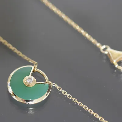 Auth Cartier Amulet Chrysoprase Necklace Diamond 750k18 Yellow Gold Neck:40/44cm • $1610.36