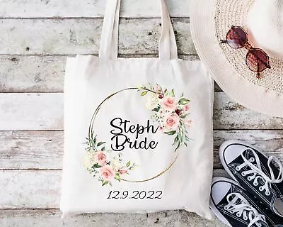 £7.49 • Buy Personalised Bridesmaid Tote Bag Bridal Wedding Canvas Floral Rose Wreath Gift