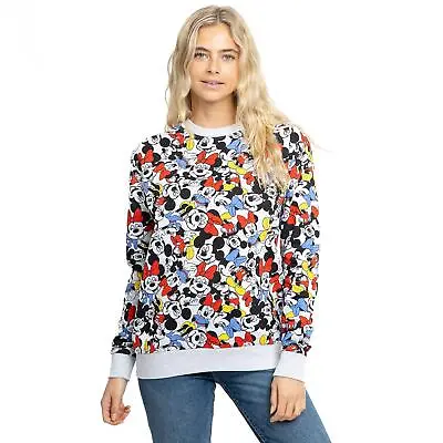 Mickey & Minnie Mouse Ladies Sweatshirt Fun Time AOP Jumper Disney Official • £21.99