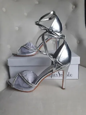 Womens Silver High Heels Sandals Party Wedding Prom Stiletto Size 3 To 8 • £20