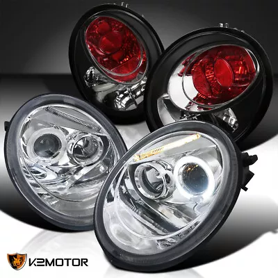 Fits 1998-2005 VW Beetle Clear LED Halo Projector Headlights+Black Tail Lamps • $226.82