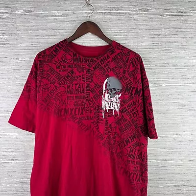 VINTAGE Metal Mulisha Shirt Mens 2XL Red All Over Print Y2K Skulls Cyber Gothic • $28.88