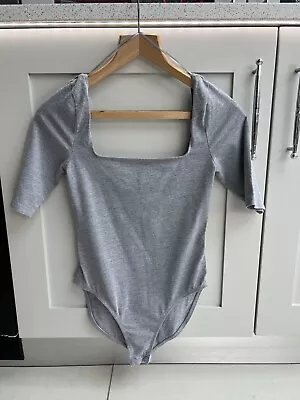 Miss Selfridge Grey Square Neck  Short Sleeve Bodysuit Top Casual Look Uk 10 • £7.99