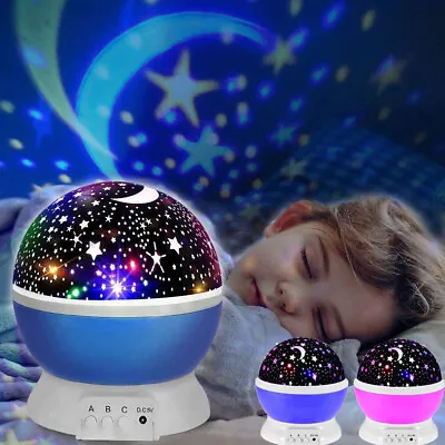 Rotating LED Galaxy Starry Night Light Projector Star Sky Moon Lamp Kids Bedroom • £9.10