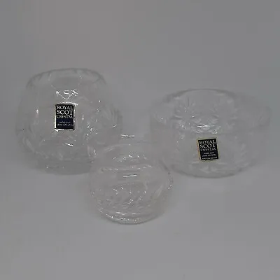 £9.99 • Buy Royal Scot Crystal Hand Cut Clear Lead Crystal Set Of 3 Small Bowls Vases VGC