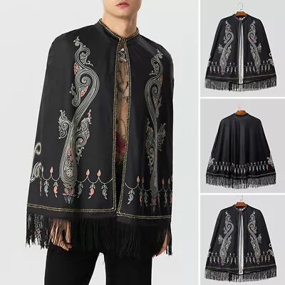 INCERUN Mens Open Front Tassels Tops Coat Jacket Casual Loose Cloak Poncho Cape • $31.34