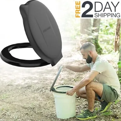 5 Gallon Bucket Toilet Seat W/ Lid Travel Outdoor Camping Hiking Snap On Black • $22.99