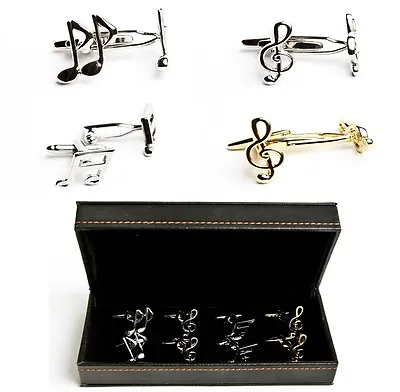 Music Notes Treble Banded Eighth 4 Pairs Cufflinks Wedding Fancy Gift Box • $39.99
