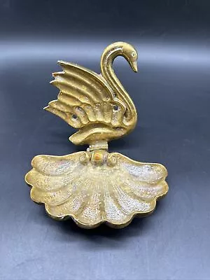 -Vintage Solid Brass Swan Goose  Clam Shell Soap Or Trinket Dish Holes To Hang • $45.99