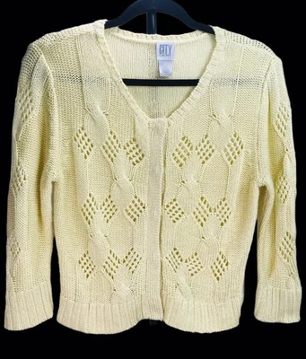 $8 • Buy CITY DKNY Women’s Sweater/Cardigan Pale Yellow L