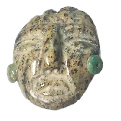 Mayan Face Carved Serpentine Stone Pendant With Guatemalite Ears Handmade Mexico • $59.97