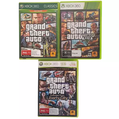 Grand Theft Auto IV & V +Liberty City  / 4 & 5 (XBox 360 PAL) R18+ Manual & Map • $15.99