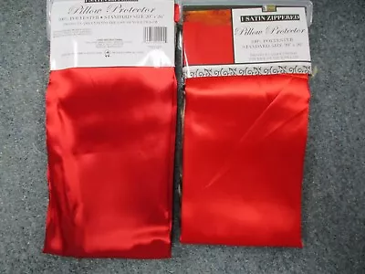 2 EACH Satin Pillow Protector Zippered Pillowcase Pair CANDYRED BRAND  NEW !!!!! • $10.88