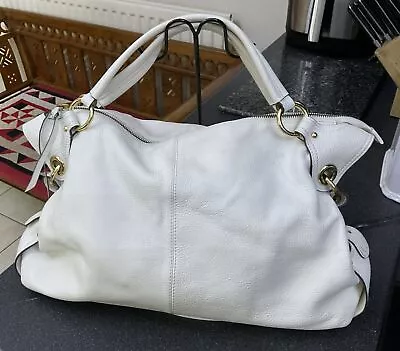 Vintage Edina Ronay White Large Leather Bag Shoulder Handbag Double Handles • £35