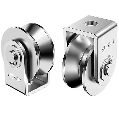 $22.44 • Buy 2 Pack 2 Inch Stainless Steel V Groove Pulley Wheel, Heavy Duty Caster Wheel Tra