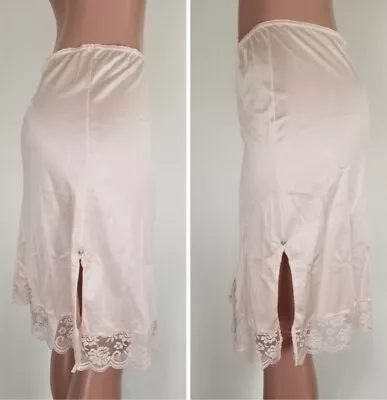 Vintage Chantilly Maidenform Pink Half Slip Double Slit Lace Nylon USA Size M • $19.97