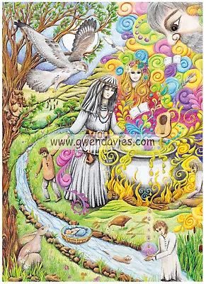 Ceriddwen Greetings Birthday Card Draw Flowers Pagan Hippy Wicca Witch Welsh Art • £1.95