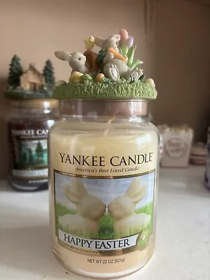 Yankee Candle Happy Easter Large Jar & Easter Topper Deerfield USA Yellow Label • £55