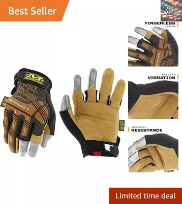 Fingerless Leather Work Gloves With Impact Protection - Brown Large • $50.79