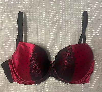 Bras N Things Luxe Collection Black Red Spot Lace Bra Underwire Sz 14D Near New • $20