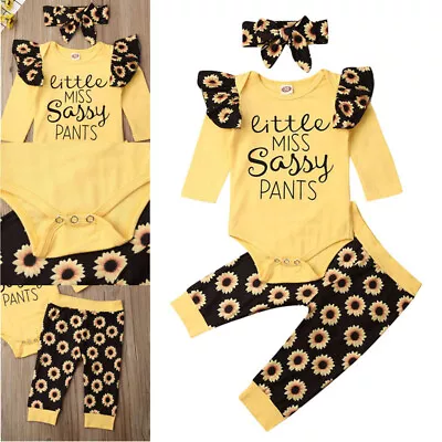 Newborn Infant Baby Girl Romper Jumpsuit Tops Pants Headband Clothes Outfits Set • $27.49