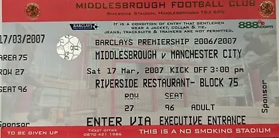 Middlesbrough V Manchester City 17/03/07 Matchday Ticket • £1.99
