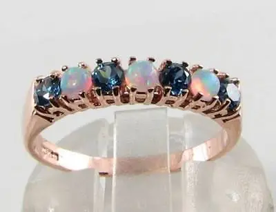 Engagement 9k 9ct Rose Gold Ceylon Sapphire Opal Art Deco Ins Eternity Band Ring • £274