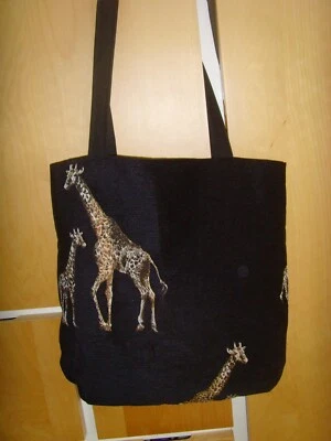 £14.99 • Buy BLACK GOLD GIRAFFE PORTER STONE CHENILLE  VELVET  15in Tote SHOPPER TRAVEL   BAG