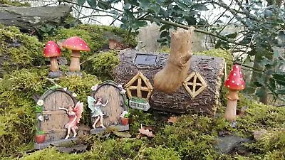 Solar Garden Ornament Fairy Door Magical Statue Fairy Mushrooms Colour Log House • £8.95